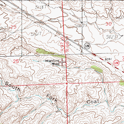 Topographic Map of Highline Mine, WY