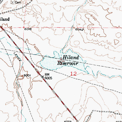 Topographic Map of Hiland Reservoir, WY