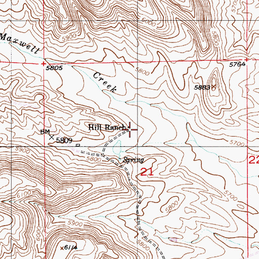 Topographic Map of Hill Ranch, WY
