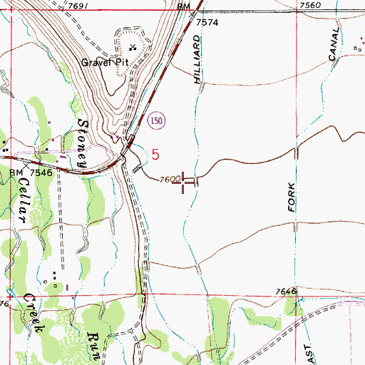 Topographic Map of Hilliard Westside Canal, WY