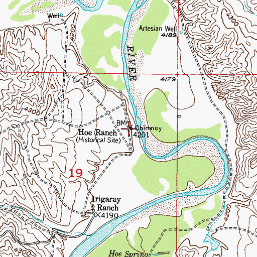 Topographic Map of Hoe Ranch, WY