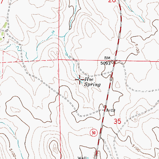 Topographic Map of Hoe Spring, WY