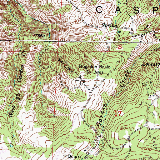 Topographic Map of Hogadon Basin Ski Area, WY