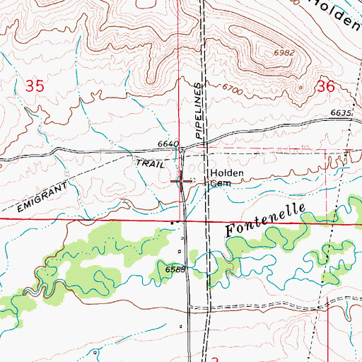 Topographic Map of Holden Cemetery, WY