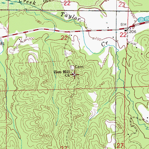 Topographic Map of Zion Hill Baptist Church, AL