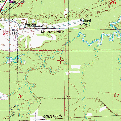 Topographic Map of Mallard Airport (historical), AL