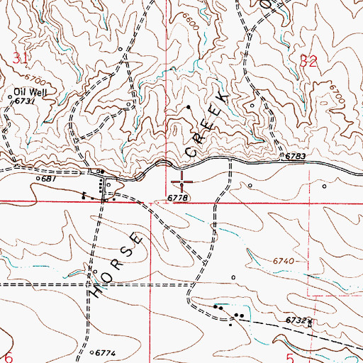 Topographic Map of Horse Creek Oil Field, WY
