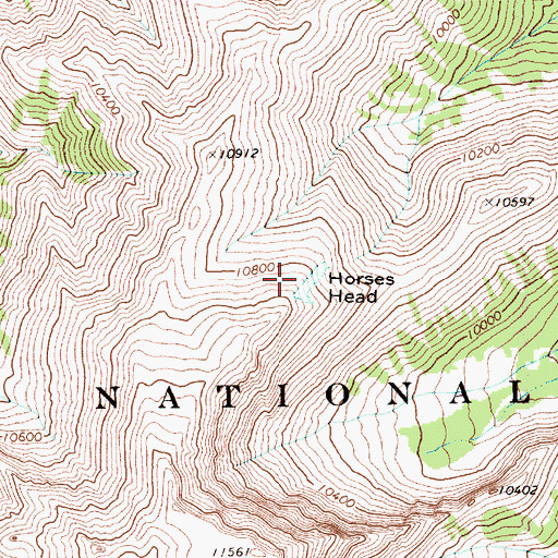 Topographic Map of Horses Head, WY
