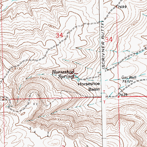 Topographic Map of Horseshoe Spring, WY