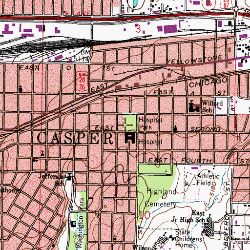 Topographic Map of Hospital Park, WY