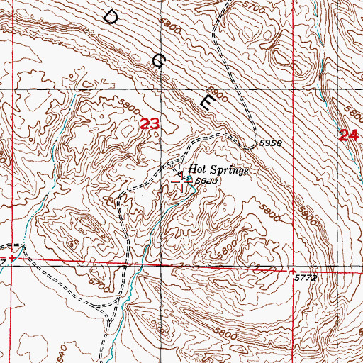 Topographic Map of Hot Springs, WY