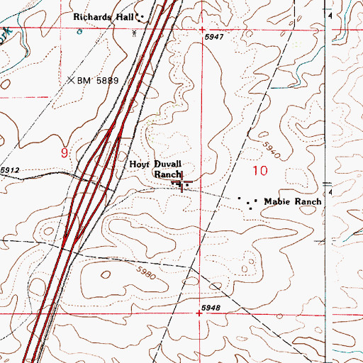 Topographic Map of Hoyt Duvall Ranch, WY