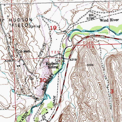Topographic Map of Hudson Siding, WY