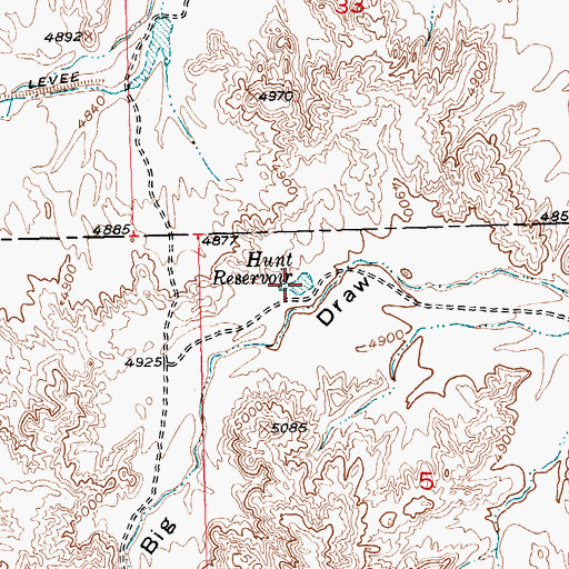 Topographic Map of Hunt Reservoir, WY
