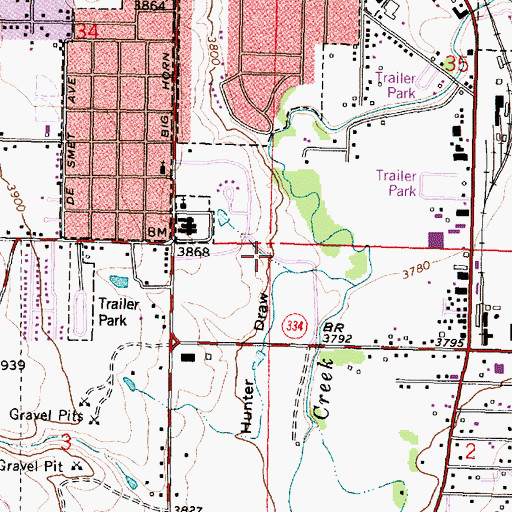 Topographic Map of Hunter Draw, WY