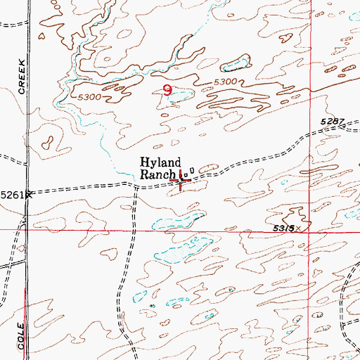 Topographic Map of Hyland Ranch, WY