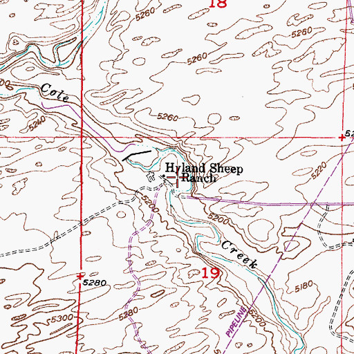 Topographic Map of Hyland Sheep Ranch, WY