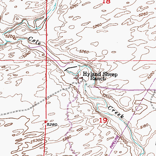 Topographic Map of Hyland Sheep Ranch, WY