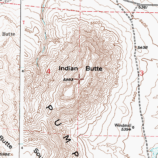 Topographic Map of Indian Butte, WY