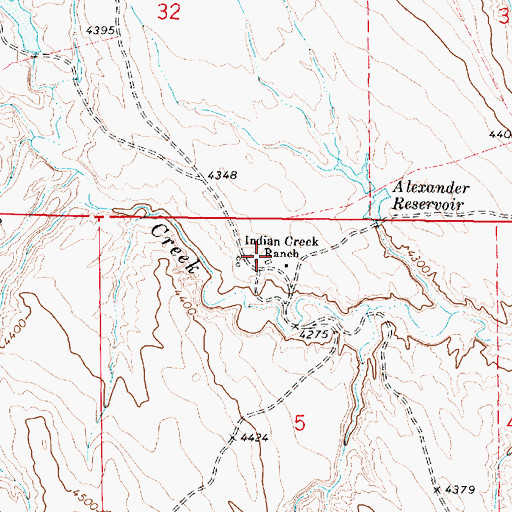 Topographic Map of Indian Creek Ranch, WY