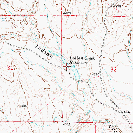 Topographic Map of Indian Creek Reservoir, WY