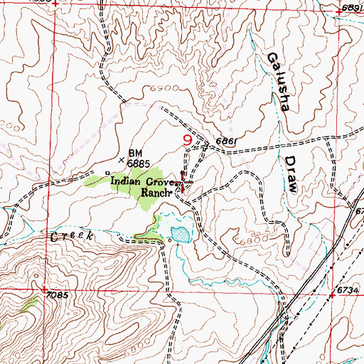 Topographic Map of Indian Grove Ranch, WY