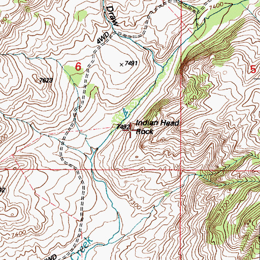 Topographic Map of Indian Head Rock, WY