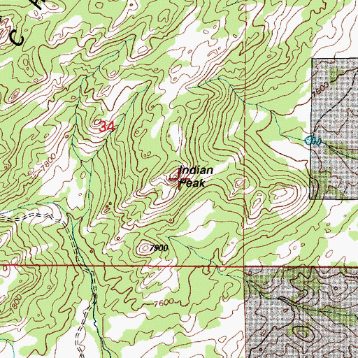 Topographic Map of Indian Peak, WY