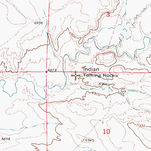 Topographic Map of Indian Talking Rocks, WY