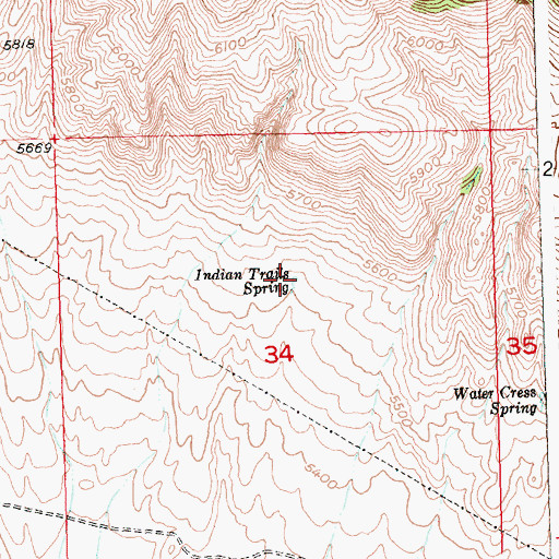 Topographic Map of Indian Trails Spring, WY