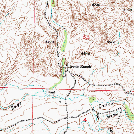 Topographic Map of Irene Ranch, WY