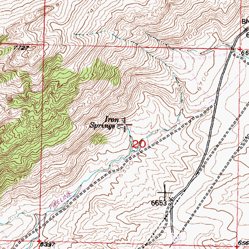 Topographic Map of Iron Springs, WY