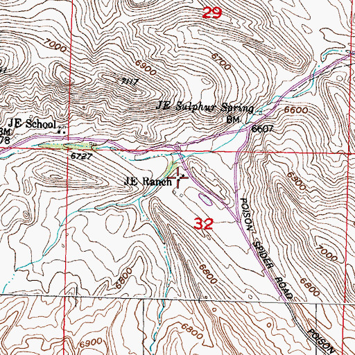 Topographic Map of JE Ranch, WY