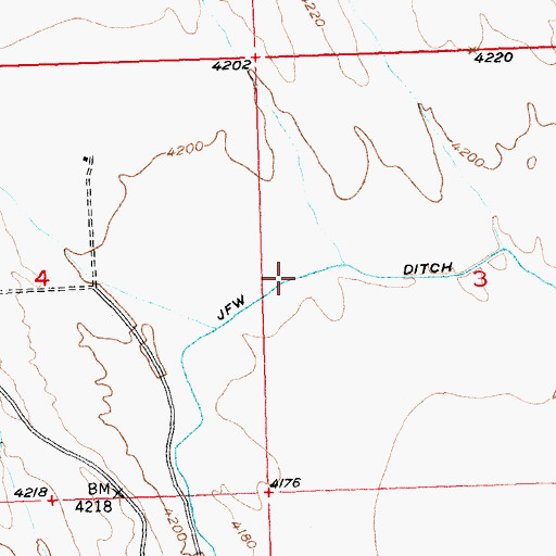 Topographic Map of J F W Ditch, WY