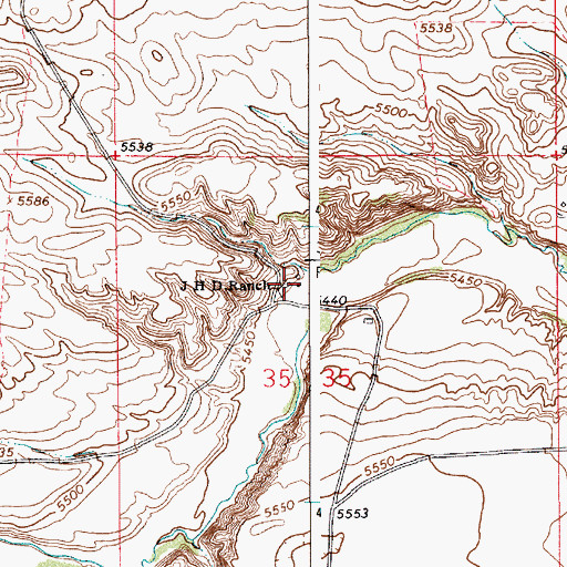 Topographic Map of J H D Ranch, WY