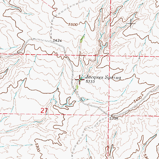Topographic Map of Jacques Spring, WY