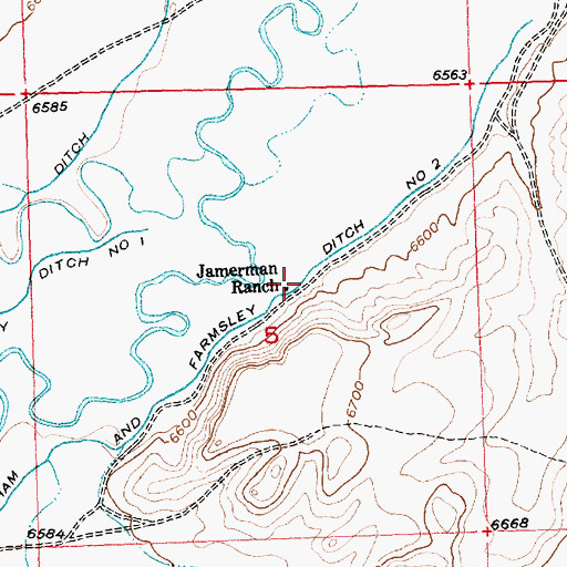 Topographic Map of Jamerman Ranch, WY
