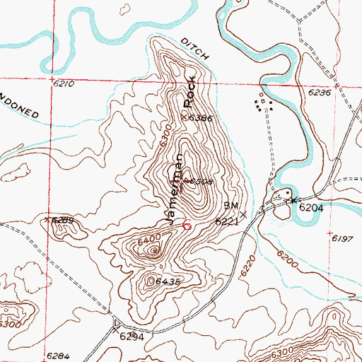 Topographic Map of Jamerman Rock, WY
