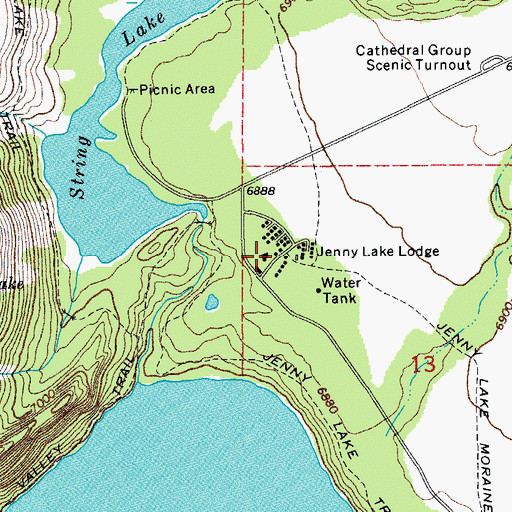 Topographic Map of Jenny Lake Lodge, WY