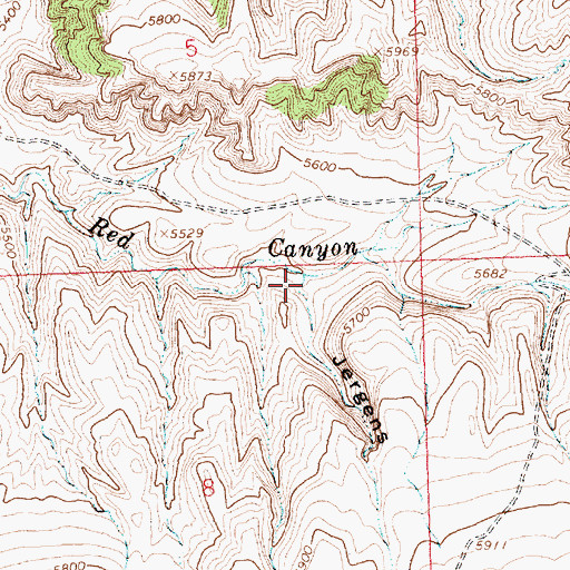 Topographic Map of Jergens Draw, WY