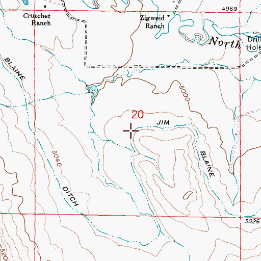 Topographic Map of Jim Blaine Ditch, WY