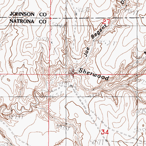 Topographic Map of Joe Begant Draw, WY