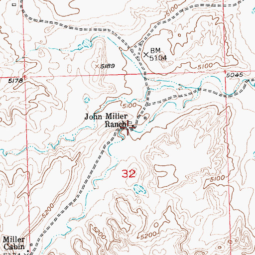 Topographic Map of John Miller Ranch, WY