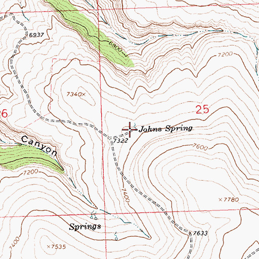 Topographic Map of Johns Spring, WY