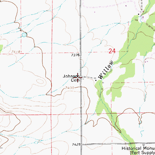 Topographic Map of Johnson Cemetery, WY