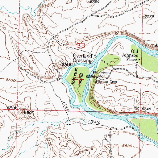 Topographic Map of Johnson Island, WY