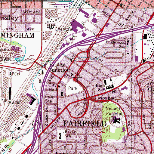 Topographic Map of Fairfield First United Methodist Church, AL