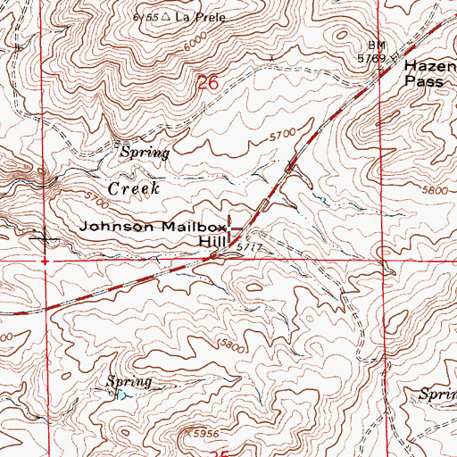 Topographic Map of Johnson Mailbox Hill, WY