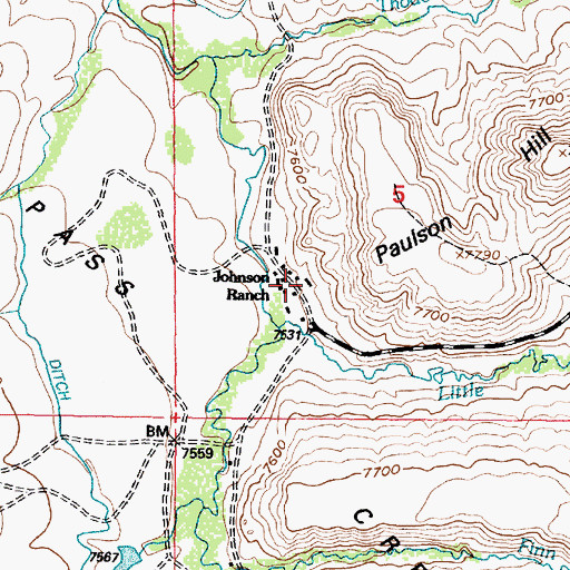Topographic Map of Johnson Ranch, WY