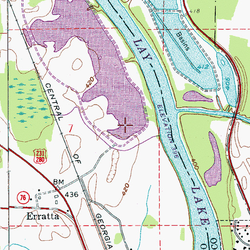 Topographic Map of Old Kymulga Ferry (historical), AL